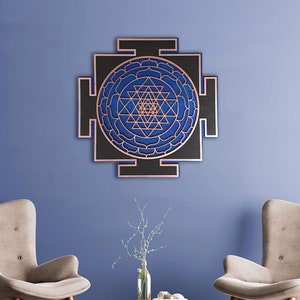 Blue Sri Yantra Wall Art , Laser Cut, Sacred Geometry, Sri Chakra, Shree Yantra, Shri Yantra,  Sri Chakra Wall Hanging