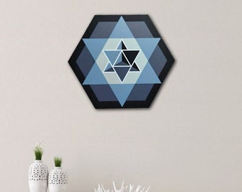 Merkaba wall art, sacred geometry, wood merkaba, black-gray wall art - 50x43 cm