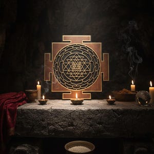 Laser Cut Sri Yantra Wall Art, Sacred Geometry, Meditation Art Brown-Black image 3