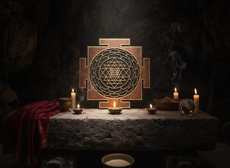 Laser Cut Sri Yantra Wall Art, Sacred Geometry, Meditation Art Brown-Black image 3
