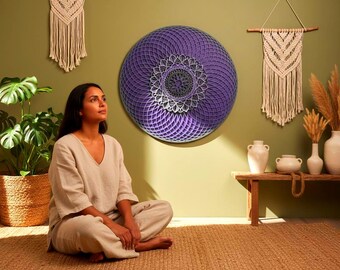 Lila Torus Mandala, Geometrische Holz Wandkunst