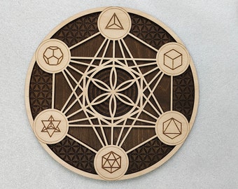 Metatron's Cube, Wooden Wall Art Hanging, Home Decor, Sacred Geometry Laser Cut Natural color