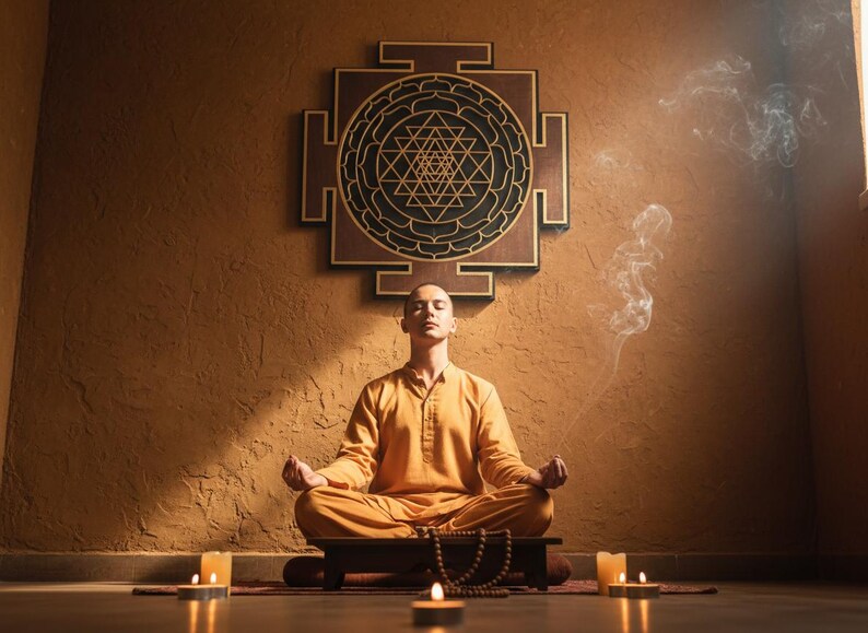Laser Cut Sri Yantra Wall Art, Sacred Geometry, Meditation Art Brown-Black image 11