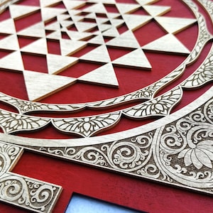Sri Yantra Wall Art  Laser Cut Sacred Geometry Meditation Symbol Sri Chakra Shri Yantra, Sri Chakra Wall Hanging - Red-Gold