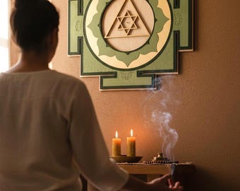 Ganesh Yantra aus Holz, Laser Cut Heilige Geometrie Wandkunst