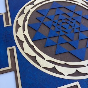 Blue Sri Yantra Wall Art , Laser Cut, Sacred Geometry, Sri Chakra, Shree Yantra, Shri Yantra, Sri Chakra Wall Hanging