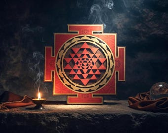 Red Sri Yantra Wall Art, Laser Cut Sacred Geometry, Yoga Decor