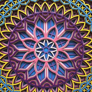 Multilayer Colorful Mandala Mandala Wall Art, Living Room Wall Art, Wood Mandala image 1