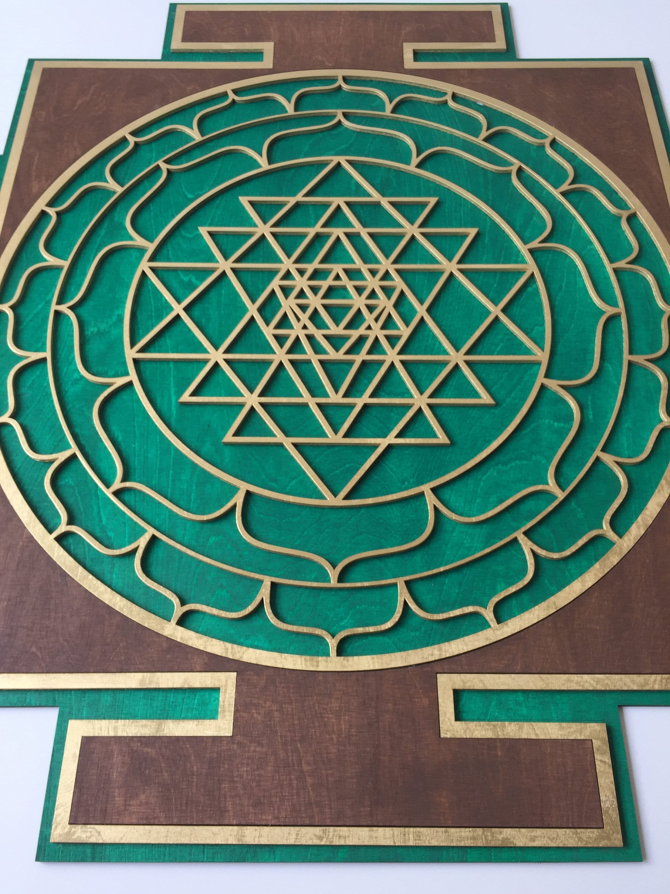 Blue - Green Sri Yantra Wall Art Laser Cut Sacred Geometry Meditation ...