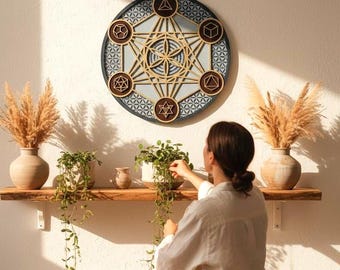 Arte mural del Cubo de Metatrón – Decoración de madera con geometría sagrada – Regalo espiritual hecho a mano – Símbolo de sanación energética