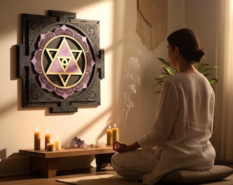 Lasergesneden Shiva Yantra, wanddecoratie heilige geometrie, houtkunst
