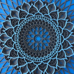 Multilayer wood torus mandala,Geometric Wood Wall Art, Primary color Blue