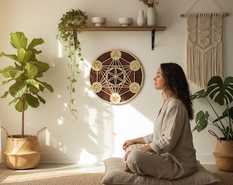 Cubo de Metatrón, arte de pared de madera para colgar, decoración del hogar, geometría sagrada cortada con láser, color natural