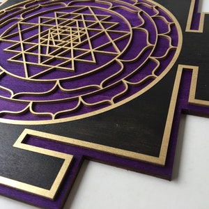 Purple Sri Yantra Wall Art Sacred Geometry Laser Cut Wooden Living Room Home Decor  Wall Hanging