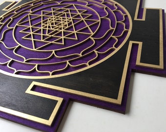 Purple Sri Yantra Wall Art Sacred Geometry Laser Cut Wooden Living Room Home Decor  Wall Hanging