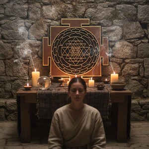 Laser Cut Sri Yantra Wall Art, Sacred Geometry, Meditation Art Brown-Black image 7