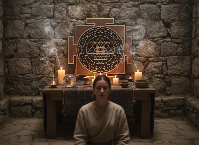 Laser Cut Sri Yantra Wall Art, Sacred Geometry, Meditation Art Brown-Black image 7
