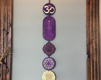 Crown Chakra Wall Hanging with Om, Purple Yoga Decor