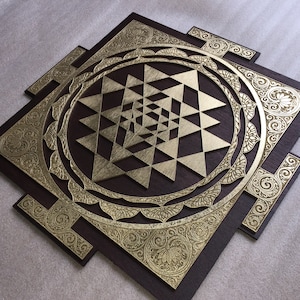 With motif Sri Yantra Wall Art  Laser Cut Sacred Geometry Meditation Symbol Sri Chakra Shri Yantra, Sri Chakra Wall Hanging - Gold