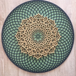Home Decor, Green Wall Art, Multilayer wood torus mandala, Geometric Wood Wall Art, Sacred Geometry, Housewarming Gift, Yoga Studio Decor