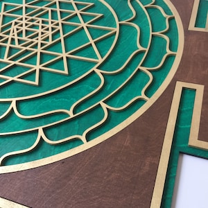 Blue - Green  Sri Yantra Wall Art Laser Cut Sacred Geometry Meditation Symbol Sri Chakra, Shree Yantra, Shri Yantra Wall Hanging