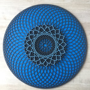 Multilayer wood torus mandala,Geometric Wood Wall Art, Primary color Blue