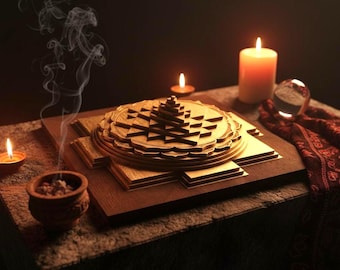 Maha Meru Shree yantra, Sri yantra, 3D Wooden Shree Yantra, Sacred Geometry Altar Decor
