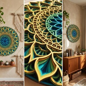 Gelaagde houten mandala muurkunst – Kleurrijk geometrisch decor afbeelding 3