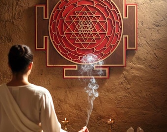 Red Sri Yantra Wall Art, Laser Cut Sacred Geometry, Meditation Decor
