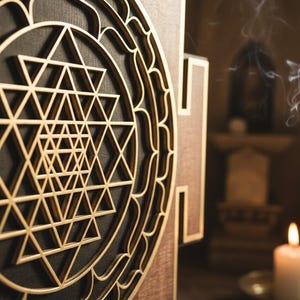 Laser Cut Sri Yantra Wall Art, Sacred Geometry, Meditation Art Brown-Black image 4