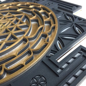 Multilayer Bronze - Gold Sri Yantra Laser Cut Holz Wohnzimmer Wohnkultur Heilige Geometrie Meditation Symbol Wandbehang