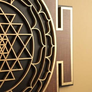 Laser Cut Sri Yantra Wall Art, Sacred Geometry, Meditation Art Brown-Black image 12