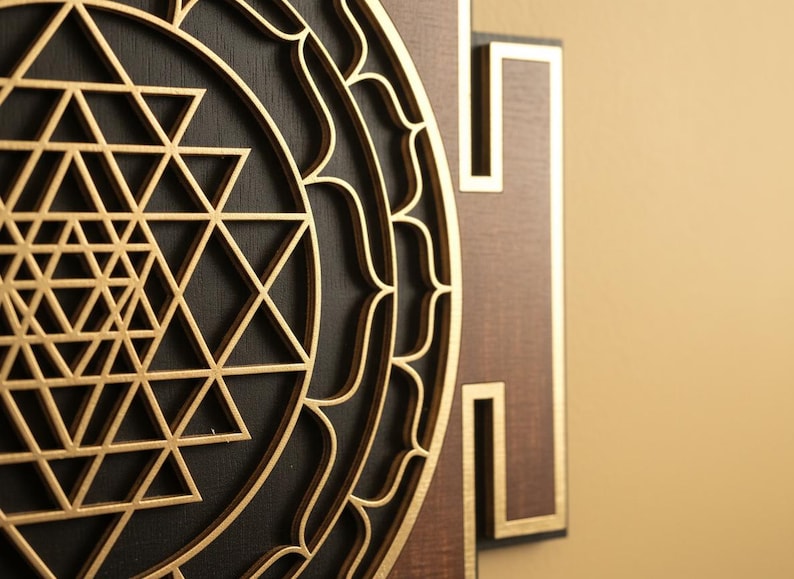 Laser Cut Sri Yantra Wall Art, Sacred Geometry, Meditation Art Brown-Black image 12
