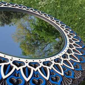 Framed Mandala Wall Mirror, Multilayer wood mirror, Decorative Mirror, Round wall mirror, Blue-Green-Pink-Purple
