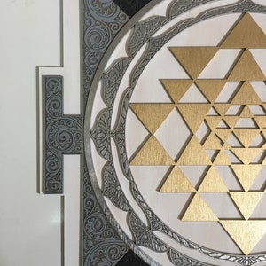 With motif Sri Yantra Wall Art  Laser Cut Sacred Geometry Meditation Symbol Sri Chakra Shri Yantra, Sri Chakra Wall Hanging -White-Gold
