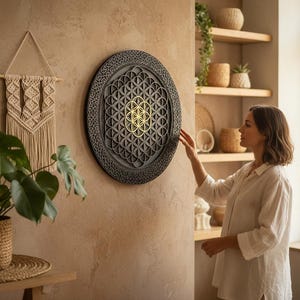 Black Flower of Life Wall Art, Sacred Geometry Wood Mandala, Seed of ...