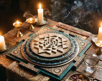 3D Sri Yantra Wall Art, Sacred Geometry, Green Gold Yantra, Meditation altar