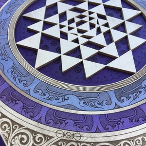 With motif Sri Yantra Wall Art  Laser Cut, Sacred Geometry, Sri Chakra, Shree Yantra, Shri Yantra, Purple Gold Sri Yantra