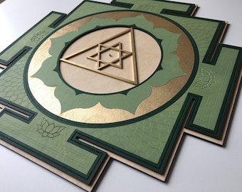 Wooden Ganesh Yantra, With motif Ganesh Yantra Wall Art  Laser Cut, Sacred Geometry,  Wall Hanging Meditation Symbol, Green yantra