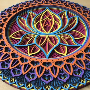 Lotus Flower Mandala, Colored Mandala, Multilayer Mandala, Nice Wooden Wall Hanging, Wall Art, Living Room Wall Art