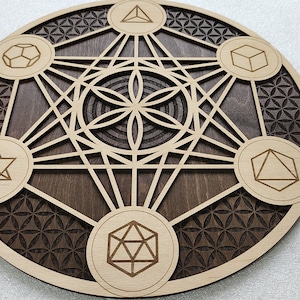 Metatron&#39;s Cube, Wooden Wall Art Hanging, Home Decor, Sacred Geometry Laser Cut Natural color