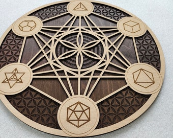 Metatron's Cube, Wooden Wall Art Hanging, Home Decor, Sacred Geometry Laser Cut Natural color