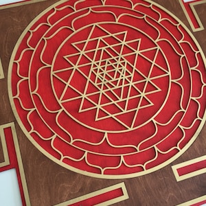 Red Sri Yantra Wall Art Laser Cut Sacred Geometry Meditation Symbol Sri Chakra, Shree Yantra, Shri Yantra Wall Hanging