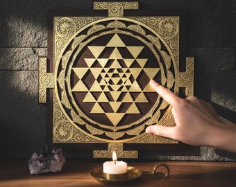 Arte mural Sri Yantra cortado con láser, decoración de geometría sagrada