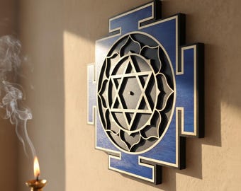 Arte mural de Saturno Yantra, corte láser, geometría sagrada, Yantra