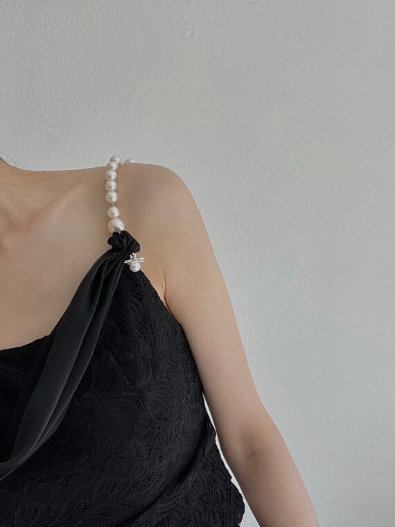 Multi way Pearl Strap Camisole Black Satin Lace Elegant Top MDNX Clothing Etsy UK
