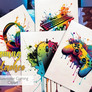 Gaming Clipart Gamer Acuarela Postales Digitales Descarga Instantánea Clip Art Invitación Elementos Cartel Tarjeta de Felicitación