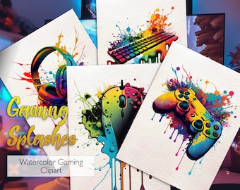 Watercolor Gaming Clipart: Gamer Invitation Elements (Digital Download)