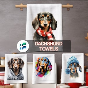 Dachshund Kitchen Towels PNG - Cute Dogs Tea Hand Towels - Prezenty dla mamy psa, taty, nauczycieli, współpracowników - Natychmiastowe pobieranie cyfrowe
