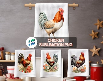 Chicken Kitchen Towels PNG - Cute Farm Chickens Kitchen Tea Hand Towels - Gifts for Farmers, Teachers, Coworkers - Instant Digital Download